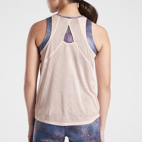 Athleta Girl Team Up Layered Tank L 12 Pink Navy Blue Galaxy Print - Picture 2 of 9